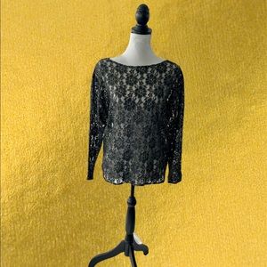 Vintage Halston III Lace Black and Gold Blouse M